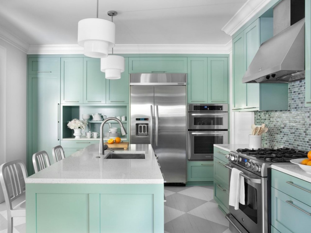 Crisp White and Turquoise - popular kitchen paint colors